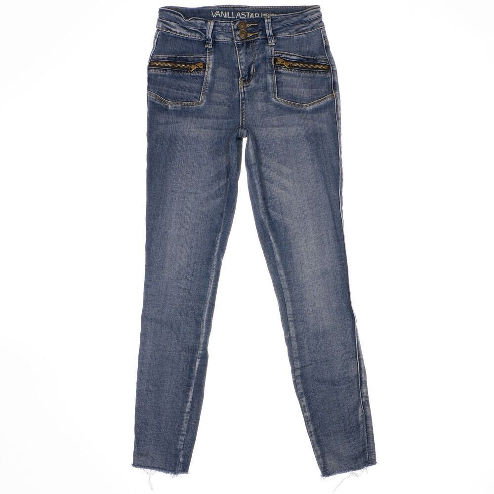 Vanilla Star Jeans Juniors Size 1 Blue Mid Rise Skinny Denim Stretch 24 x 26.5